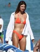 Lorena Rae in Orange Bikini on the Beach in Miami