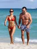 Sylvie Meis in Red Bikini on the Beach in Miami