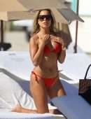 Sylvie Meis in Red Bikini on the Beach in Miami