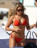 Sylvie Meis in Red Bikini on the Beach in Miami