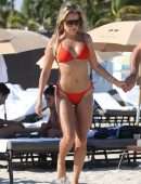 Sylvie Meis in Red Bikini on the Beach in Miami