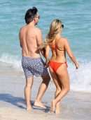 Sylvie Meis in Red Bikini on the Beach in Miami