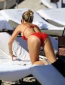 Sylvie Meis in Red Bikini on the Beach in Miami