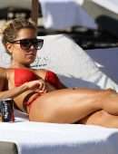 Sylvie Meis in Red Bikini on the Beach in Miami