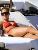 Sylvie Meis in Red Bikini on the Beach in Miami