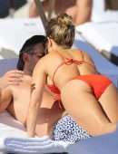 Sylvie Meis in Red Bikini on the Beach in Miami