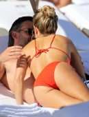 Sylvie Meis in Red Bikini on the Beach in Miami