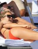 Sylvie Meis in Red Bikini on the Beach in Miami