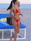 Tao Wickrath Booty in Red Bikini at Miami Beach