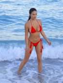 Tao Wickrath Booty in Red Bikini at Miami Beach