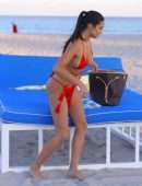 Tao Wickrath Booty in Red Bikini at Miami Beach