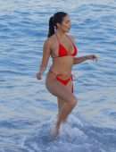 Tao Wickrath Booty in Red Bikini at Miami Beach