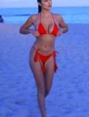 Tao Wickrath Booty in Red Bikini at Miami Beach