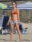 Alessandra Ambrosio Cleavage and Booty in Red Bikini on the Beach in Santa Monica