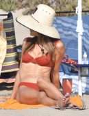 Alessandra Ambrosio Cleavage and Booty in Red Bikini on the Beach in Santa Monica