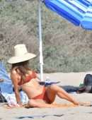 Alessandra Ambrosio Cleavage and Booty in Red Bikini on the Beach in Santa Monica