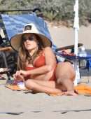 Alessandra Ambrosio Cleavage and Booty in Red Bikini on the Beach in Santa Monica