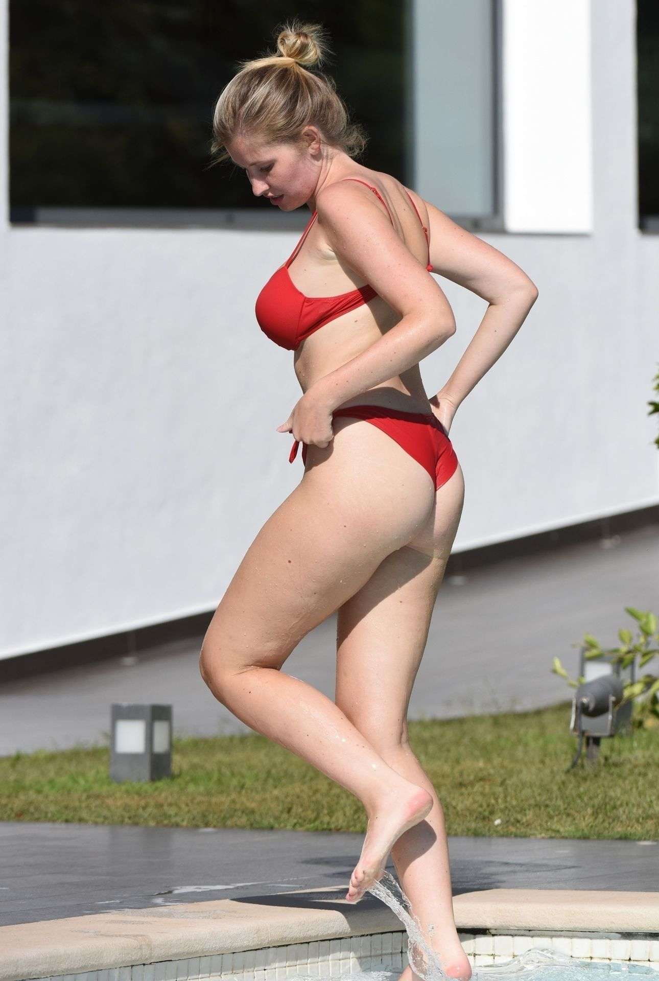 Amy Hart in Red Bikini Soaking in the Sweltering Heat on Holiday in Portugal
