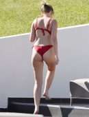Amy Hart in Red Bikini Soaking in the Sweltering Heat on Holiday in Portugal