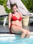 Amy Hart in Red Bikini Soaking in the Sweltering Heat on Holiday in Portugal