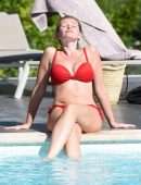 Amy Hart in Red Bikini Soaking in the Sweltering Heat on Holiday in Portugal
