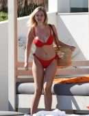 Amy Hart in Red Bikini Soaking in the Sweltering Heat on Holiday in Portugal