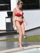 Amy Hart in Red Bikini Soaking in the Sweltering Heat on Holiday in Portugal