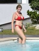 Amy Hart in Red Bikini Soaking in the Sweltering Heat on Holiday in Portugal