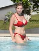 Amy Hart in Red Bikini Soaking in the Sweltering Heat on Holiday in Portugal