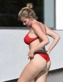 Amy Hart in Red Bikini Soaking in the Sweltering Heat on Holiday in Portugal