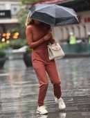 Ashley Roberts Leaving Heart Radio on a Rainy Day in London