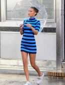 Bella Hadid Leggy in Short Dress at Michael Kors Photoshoot in New York
