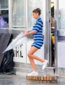 Bella Hadid Leggy in Short Dress at Michael Kors Photoshoot in New York