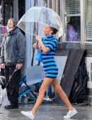 Bella Hadid Leggy in Short Dress at Michael Kors Photoshoot in New York