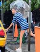 Bella Hadid Leggy in Short Dress at Michael Kors Photoshoot in New York