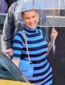 Bella Hadid Leggy in Short Dress at Michael Kors Photoshoot in New York