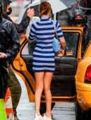 Bella Hadid Leggy in Short Dress at Michael Kors Photoshoot in New York