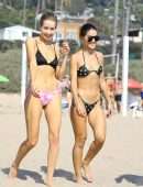 Camila Coelho Booty in a Black and Green Bikini at the Beach