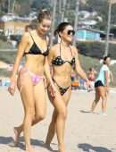 Camila Coelho Booty in a Black and Green Bikini at the Beach