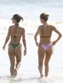 Camila Coelho Booty in a Black and Green Bikini at the Beach