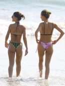 Camila Coelho Booty in a Black and Green Bikini at the Beach