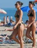 Camila Coelho Booty in a Black and Green Bikini at the Beach