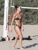 Camila Coelho Booty in a Black and Green Bikini at the Beach