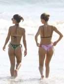 Camila Coelho Booty in a Black and Green Bikini at the Beach