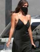 Camila Morrone Sideboob in Black Dress, Shopping in Hollywood
