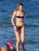 Candice Swanepoel in Black Bikini on the Beach in Miami