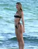 Candice Swanepoel in Black Bikini on the Beach in Miami