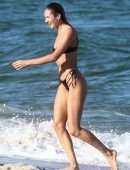 Candice Swanepoel in Black Bikini on the Beach in Miami