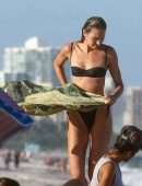 Candice Swanepoel in Black Bikini on the Beach in Miami