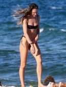 Candice Swanepoel in Black Bikini on the Beach in Miami